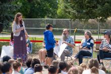 Student offering thanks to community members during Nature Center Ribbon Cutting Ceremony